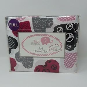 Girls Full Sheet Set Hearts Polka Dots Peace Sign